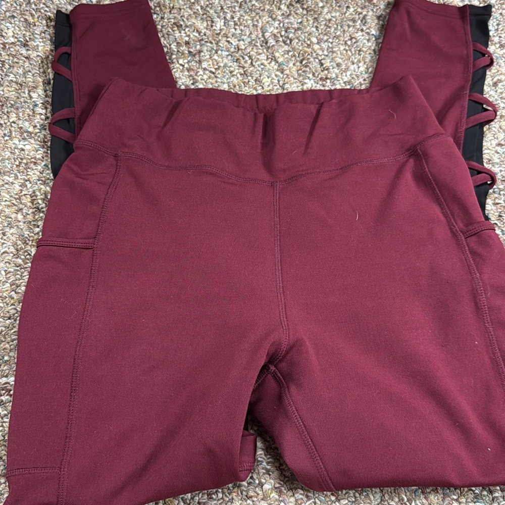 Burgundy Leggings with Side Cutouts